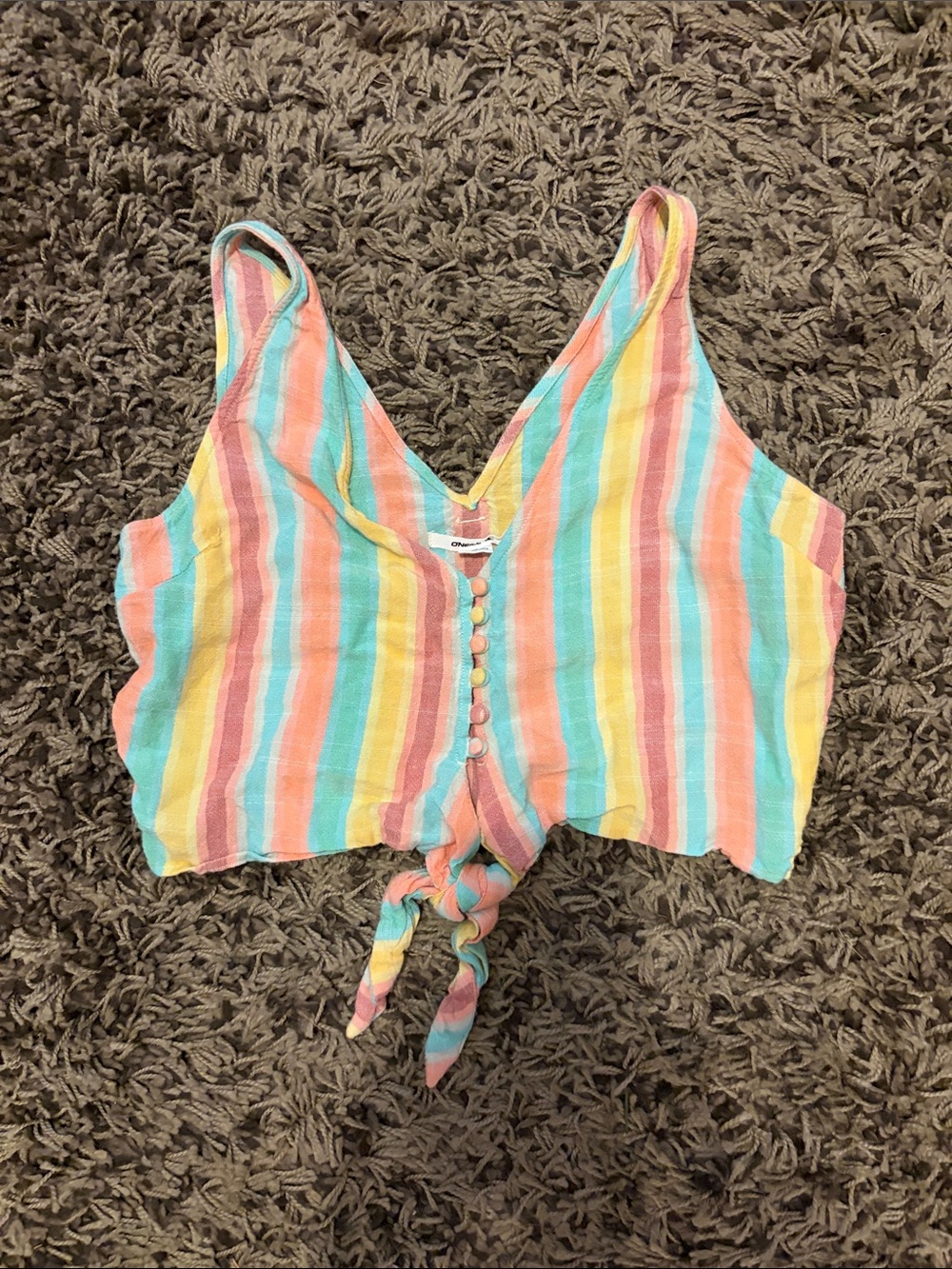 O'Neill Pastel Multi-Stripe Tie-Front Crop Tank